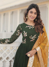 Stunning Looking Gown of Faux Georgette in Green